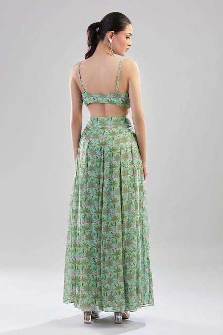 Basanti - Kapde Aur Koffee Tropical Tree Print Cape Sharara Set