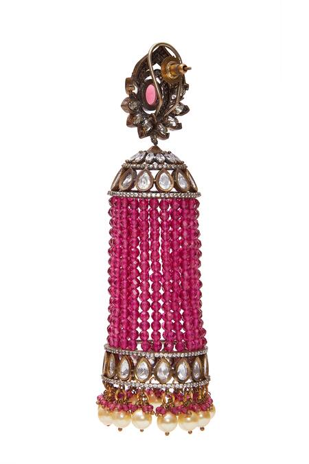 Buy_Zevar By Geeta_Gold Plated Beads, Pearls Stone Embellished Jhumka Earrings_Online_at_Aza_Fashions