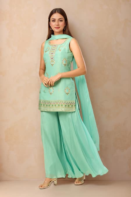 Samyukta Singhania Woven Floral Drop Pattern Kurta Palazzo Set 