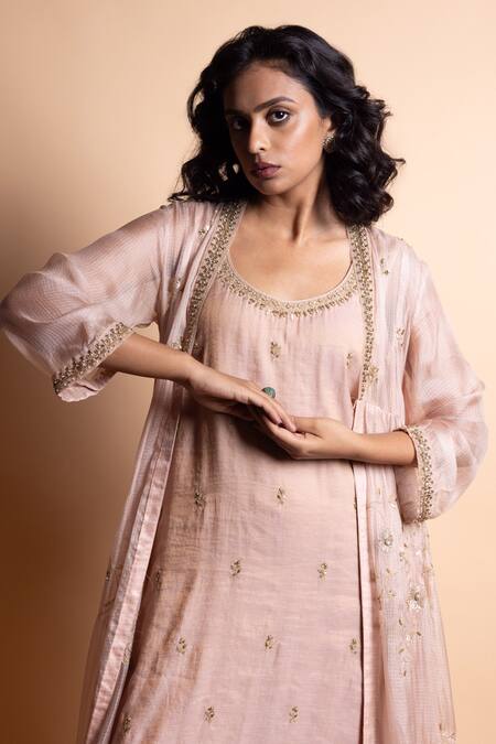 Rhua Pink Silk Embroidery Round Neck Designer Soft Kurta Set Online at Aza Fashions Rhua_Pink Silk Embroidery Round Neck Designer Soft Kurta Set _Online_at_Aza_Fashions