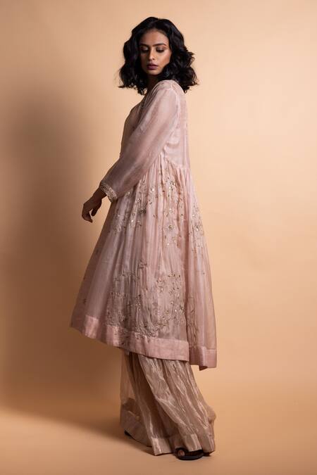 Shop Rhua Pink Silk Embroidery Round Neck Designer Soft Kurta Set Online at Aza Fashions Shop_Rhua_Pink Silk Embroidery Round Neck Designer Soft Kurta Set _Online_at_Aza_Fashions