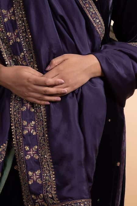 Buy Rhua Purple Velvet Sequins, Embroidery Round Neck Kurta Set Buy_Rhua_Purple Velvet Sequins, Embroidery Round Neck Kurta Set