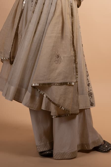 Buy Rhua Beige Chanderi Embroidery Round Neck Anarkali Suit Set Online at Aza Fashions Buy_Rhua_Beige Chanderi Embroidery Round Neck Anarkali Suit Set _Online_at_Aza_Fashions