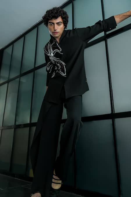 Shop_Jatin Malik_Black Maheshwari The Garland Shirt With Trouser _at_Aza_Fashions