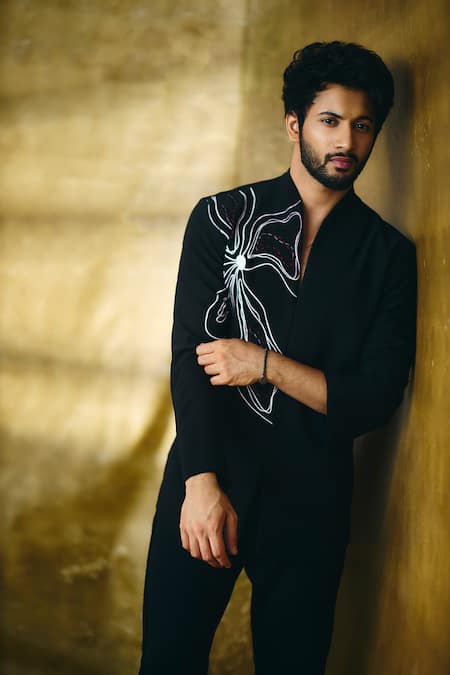 Jatin Malik_Black Maheshwari The Garland Shirt With Trouser _at_Aza_Fashions