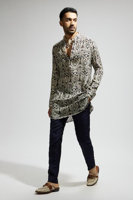 Shop Sva By Sonam & Paras Modi White Crepe Printed Floral Jaal Kurta Shop_Sva By Sonam & Paras Modi_White Crepe Printed Floral Jaal Kurta