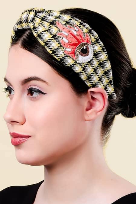 Buy Moyolu Multi Color Beads, Embroidery Checkered Headband Online at Aza Fashions Buy_Moyolu_Multi Color Beads, Embroidery Checkered Headband _Online_at_Aza_Fashions