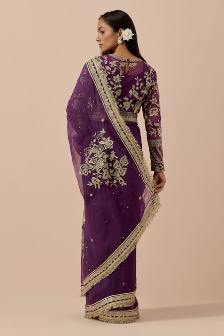 Ikshita Choudhary Embroidered Organza Purple Saree Set 