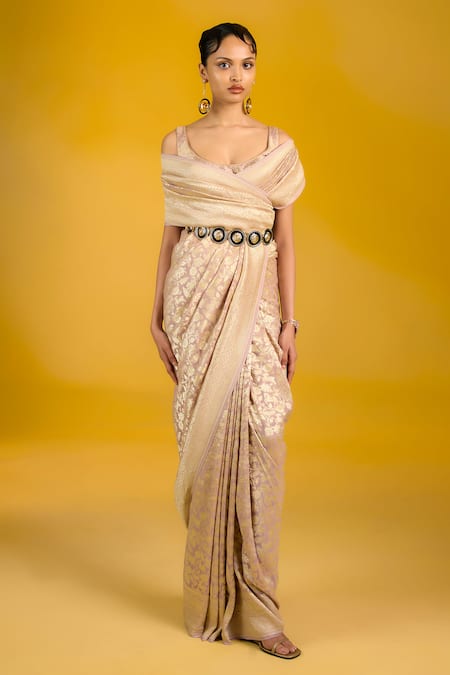 Ekaya Banaras Mauve Chiffon Shikargah Saree 