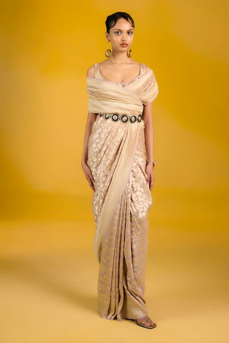 Ekaya Banaras Mauve Chiffon Scoop Neck Shikargah Saree Online at Aza Fashions Ekaya Banaras_Mauve Chiffon Scoop Neck Shikargah Saree _Online_at_Aza_Fashions