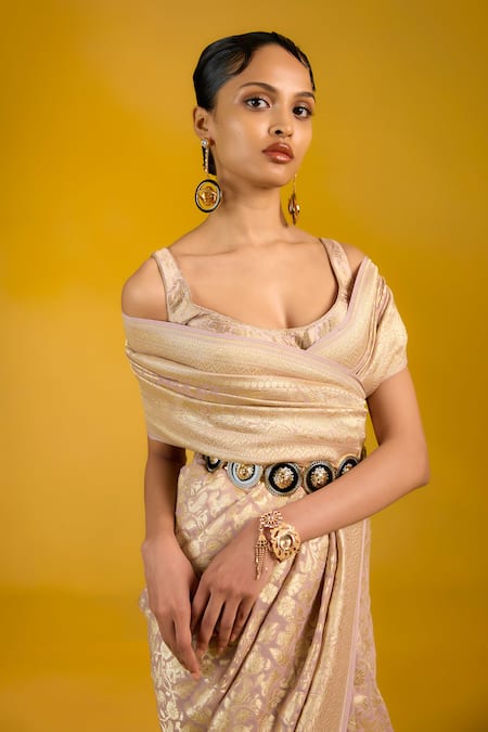 Buy Ekaya Banaras Mauve Chiffon Scoop Neck Shikargah Saree Online at Aza Fashions Buy_Ekaya Banaras_Mauve Chiffon Scoop Neck Shikargah Saree _Online_at_Aza_Fashions
