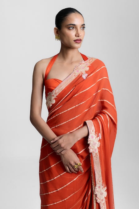 Ekaya Banaras Rust Chiffon Embroidery Handwoven Saree Online at Aza Fashions Ekaya Banaras_Rust Chiffon Embroidery Handwoven Saree _Online_at_Aza_Fashions
