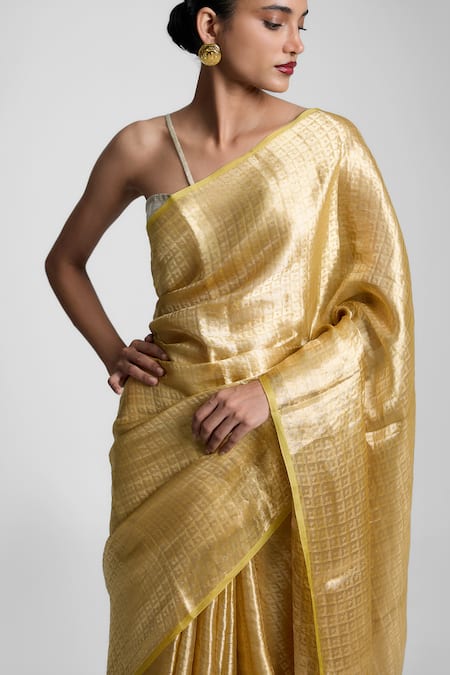 Ekaya Banaras Mustard Silk, Tissue Gold Dust Saree Online at Aza Fashions Ekaya Banaras_Mustard Silk, Tissue Gold Dust Saree _Online_at_Aza_Fashions