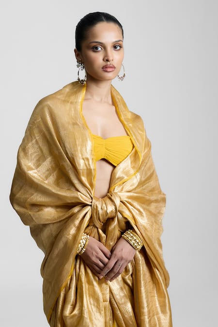 Ekaya Banaras Gold Silk, Tissue Handwoven Saree Online at Aza Fashions Ekaya Banaras_Gold Silk, Tissue Handwoven Saree _Online_at_Aza_Fashions