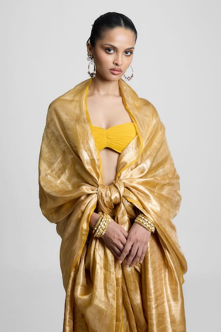 Buy Ekaya Banaras Gold Silk, Tissue Handwoven Saree Online at Aza Fashions Buy_Ekaya Banaras_Gold Silk, Tissue Handwoven Saree _Online_at_Aza_Fashions