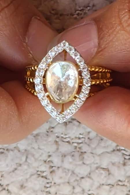 Buy_Kaari_Gold Plated Beads, Stones Marquise Polki Ring _Online_at_Aza_Fashions