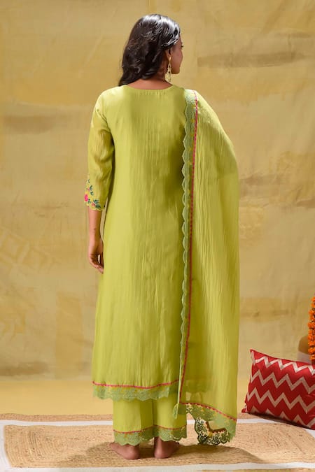 Gulabik Jaipur Lime Green Embroidered Kurta Set 