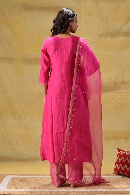 Gulabik Jaipur Hot Pink Hand Embroidered Kurta Set 