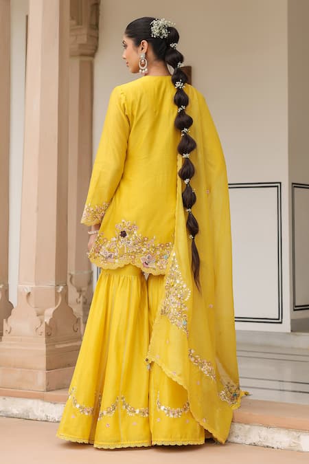 Label Niti Bothra Embroidered Yellow Sharara Set 