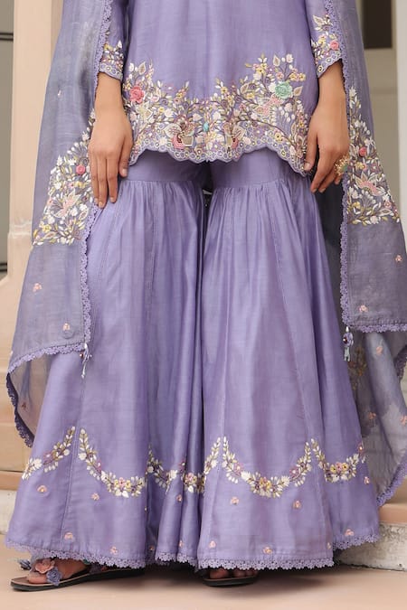 Label Niti Bothra Purple , , Beads, Floral Kurta Sharara Set Online at Aza Fashions Label Niti Bothra_Purple , , Beads, Floral Kurta Sharara Set _Online_at_Aza_Fashions