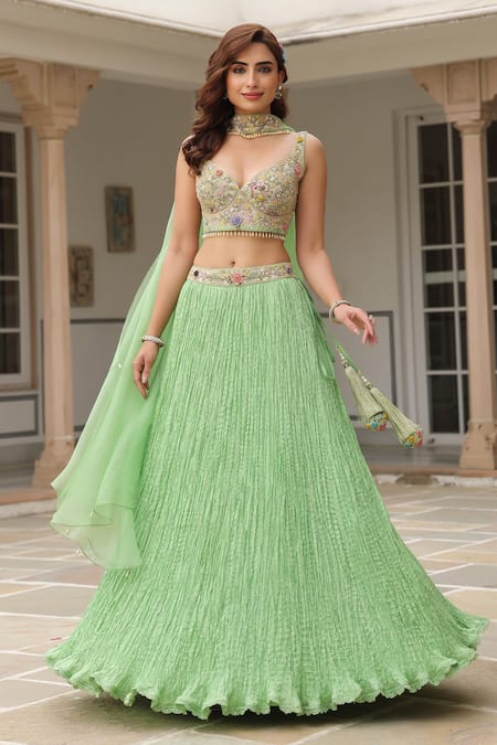 Label Niti Bothra Embroidered Green Fusion Lehenga Set 