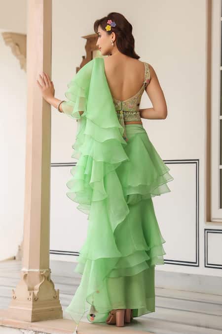 Label Niti Bothra Embroidered Ruffle Pre-Draped Saree 