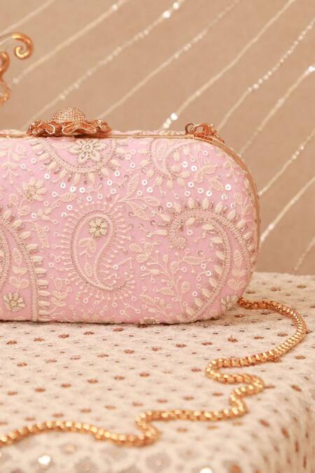 Buy_Amyra_Pink Embroidery, Sequins Threadwork Clutch _Online_at_Aza_Fashions