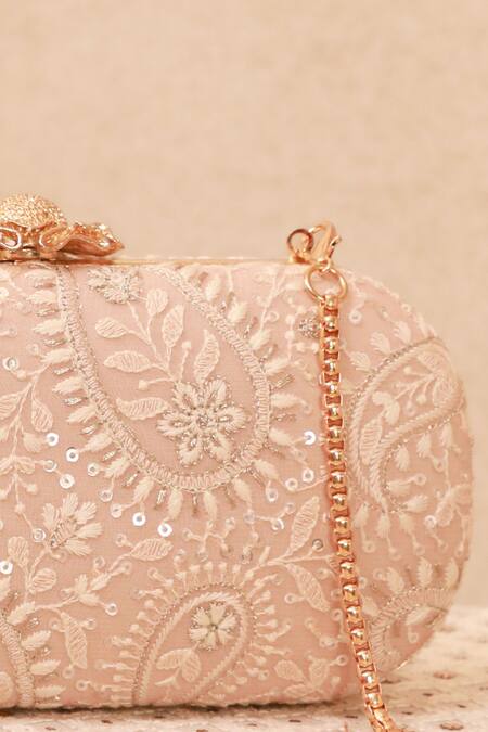 Amyra Peach Embroidery, Sequins Threadwork Clutch Online at Aza Fashions Amyra_Peach Embroidery, Sequins Threadwork Clutch _Online_at_Aza_Fashions
