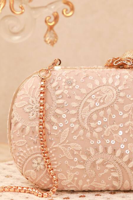 Buy Amyra Peach Embroidery, Sequins Threadwork Clutch Online at Aza Fashions Buy_Amyra_Peach Embroidery, Sequins Threadwork Clutch _Online_at_Aza_Fashions