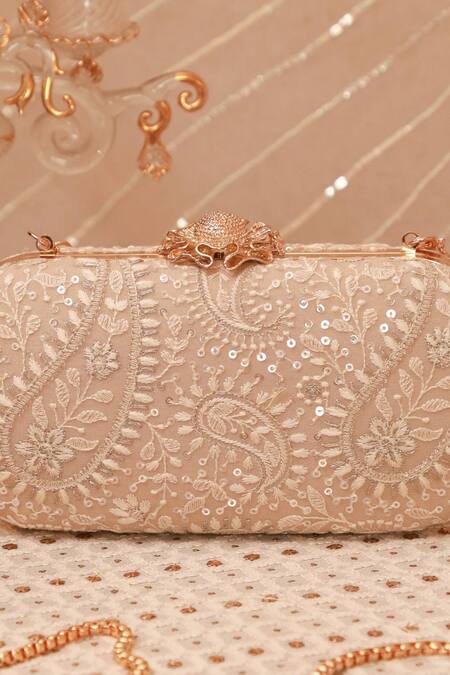 Amyra_Gray Embroidery, Sequins Threadwork Clutch _Online_at_Aza_Fashions