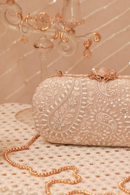 Shop_Amyra_Gray Embroidery, Sequins Threadwork Clutch _at_Aza_Fashions