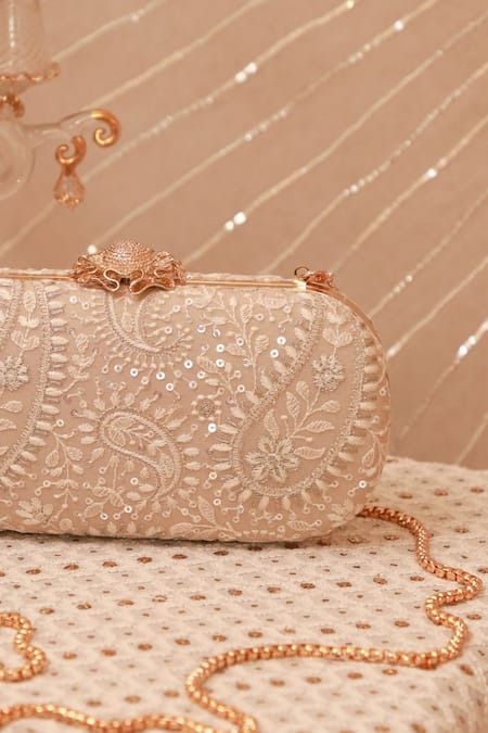Buy_Amyra_Gray Embroidery, Sequins Threadwork Clutch _Online_at_Aza_Fashions