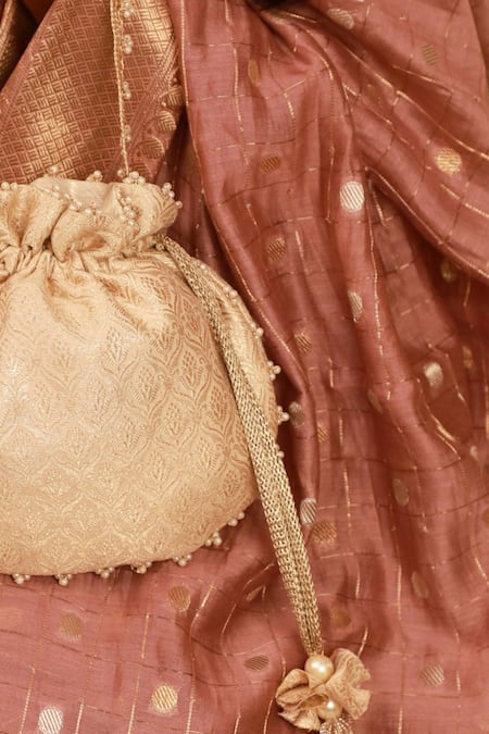 Amyra Ivory Beads, Tassels Embroidered Brocade Potli Bag Online at Aza Fashions Amyra_Ivory Beads, Tassels Embroidered Brocade Potli Bag_Online_at_Aza_Fashions