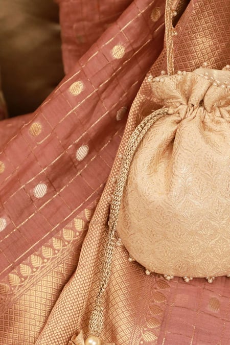 Buy Amyra Ivory Beads, Tassels Embroidered Brocade Potli Bag Online at Aza Fashions Buy_Amyra_Ivory Beads, Tassels Embroidered Brocade Potli Bag_Online_at_Aza_Fashions