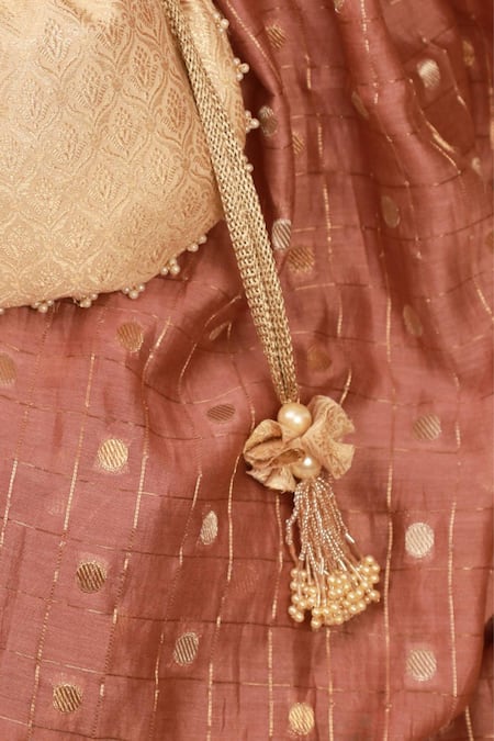 Amyra Ivory Beads, Tassels Embroidered Brocade Potli Bag at Aza Fashions Amyra_Ivory Beads, Tassels Embroidered Brocade Potli Bag_at_Aza_Fashions