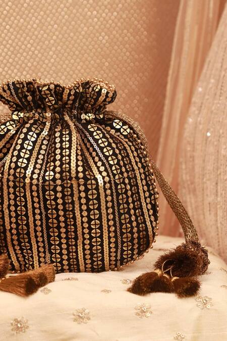 Buy_Amyra_Black Sequins, Beads Antique And Gold Potli _Online_at_Aza_Fashions