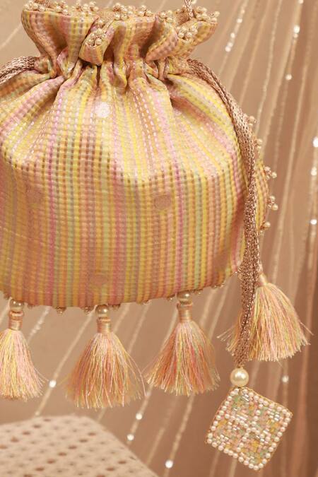 Buy_Amyra_Multi Color Tassels, Beads Organza Tissue Potli Bag_Online_at_Aza_Fashions