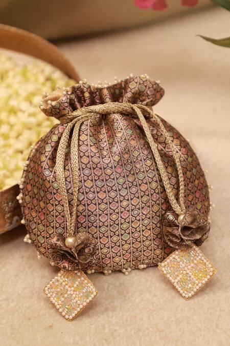 Shop Amyra Multi Color Tassels, Beads Onyx Potli With Intricate at Aza Fashions Shop_Amyra_Multi Color Tassels, Beads Onyx Potli With Intricate_at_Aza_Fashions