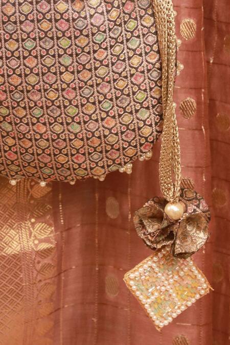 Shop Amyra Multi Color Tassels, Beads Onyx Potli With Intricate Online at Aza Fashions Shop_Amyra_Multi Color Tassels, Beads Onyx Potli With Intricate_Online_at_Aza_Fashions