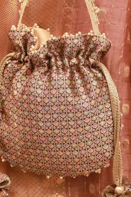 Amyra Multi Color Tassels, Beads Onyx Potli With Intricate at Aza Fashions Amyra_Multi Color Tassels, Beads Onyx Potli With Intricate_at_Aza_Fashions