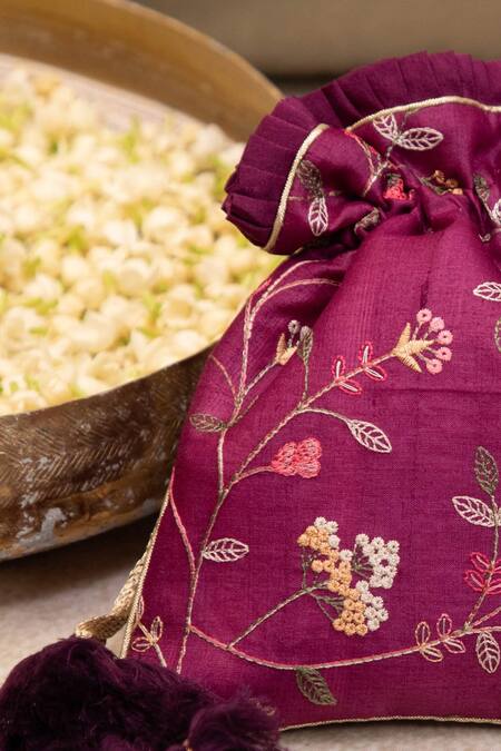 Amyra Purple Embroidery, Tassels Potli Bag With Online at Aza Fashions Amyra_Purple Embroidery, Tassels Potli Bag With_Online_at_Aza_Fashions