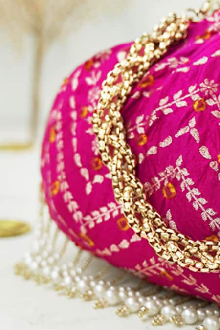 Amyra_Pink Pearls Vintage Clutch With Fringe _Online_at_Aza_Fashions