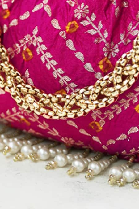 Buy_Amyra_Pink Pearls Vintage Clutch With Fringe _Online_at_Aza_Fashions