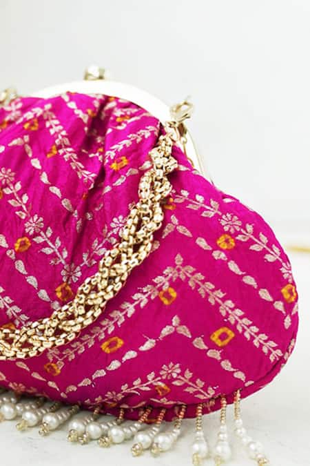 Shop_Amyra_Pink Pearls Vintage Clutch With Fringe _Online_at_Aza_Fashions