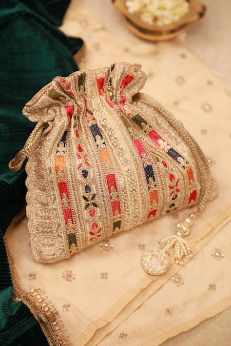 Shop_Amyra_Multi Color Embroidery, Sequins Potli Bag _at_Aza_Fashions