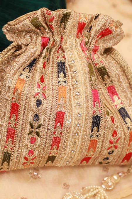 Shop_Amyra_Multi Color Embroidery, Sequins Potli Bag _Online_at_Aza_Fashions