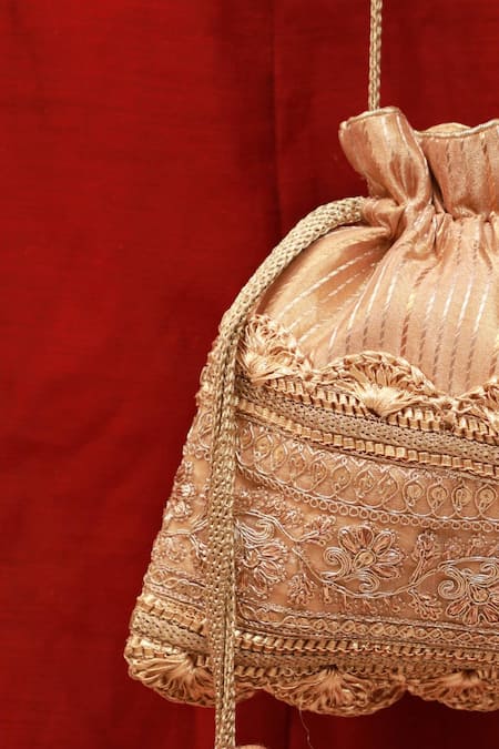 Shop Amyra Gold Gota Patti Sanaa Potli With Embroidery Online at Aza Fashions Shop_Amyra_Gold Gota Patti Sanaa Potli With Embroidery_Online_at_Aza_Fashions