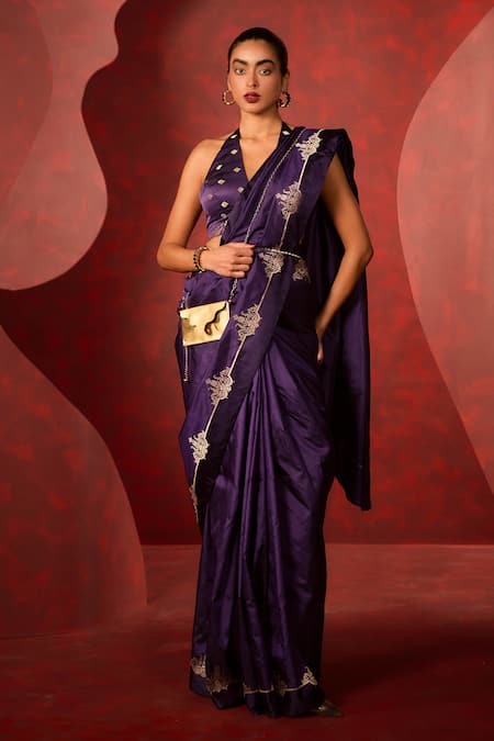 Buy Ekaya Banaras Purple Silk Embroidery Kadhwa Banarasi Saree Online at Aza Fashions Buy_Ekaya Banaras_Purple Silk Embroidery Kadhwa Banarasi Saree_Online_at_Aza_Fashions