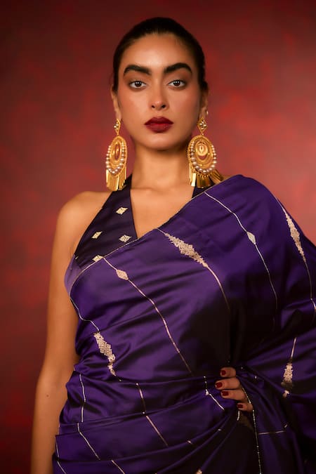 Ekaya Banaras_Purple Silk Zari Kadhwa Banarasi Saree _Online_at_Aza_Fashions