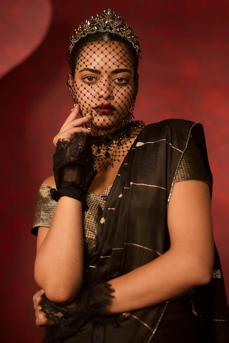 Ekaya Banaras Black Kadhwa Banarasi Handwoven Saree 